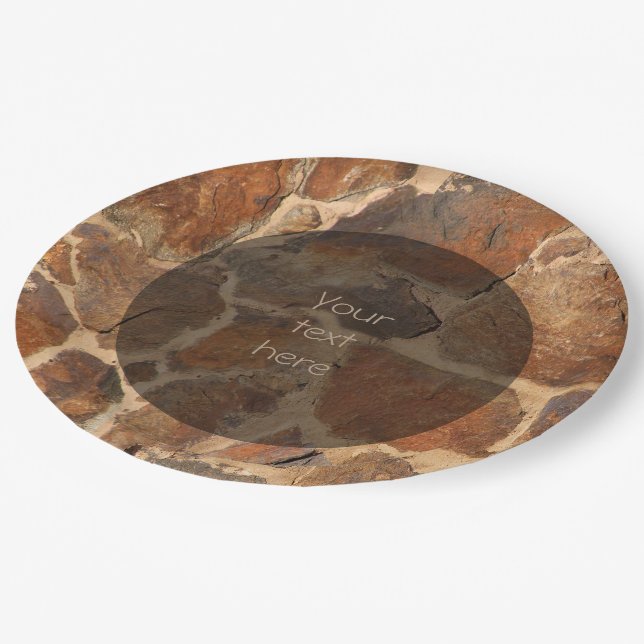 Warm Stonewall Pattern Golden any Text Paper Plates (Angled)