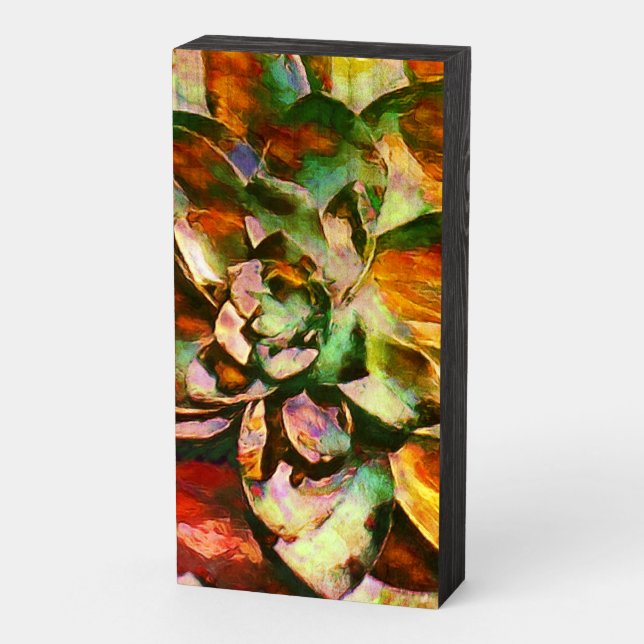 Warm Succulent Flower Wood Box Wall Hanging (Angled Vertical)