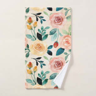 Warm Summer Yellow and Coral Roses Hand Towel
