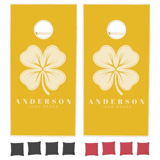 Warm Sunflower Four Leaf Clover with Name Cornhole Set (Set)