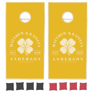 Warm Sunflower Irish Lucky Clover Wedding Crest Cornhole Set