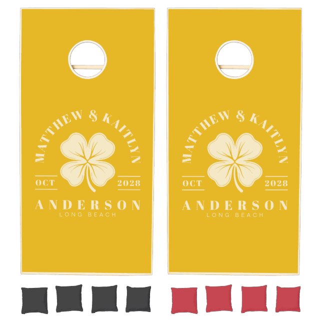 Warm Sunflower Irish Lucky Clover Wedding Crest Cornhole Set (Set)