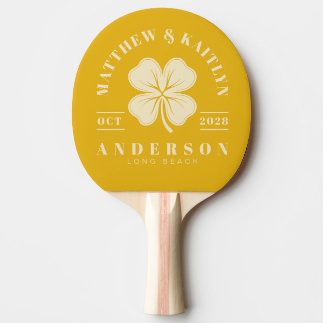 Warm Sunflower Irish Lucky Clover Wedding Crest Ping Pong Paddle (Front)