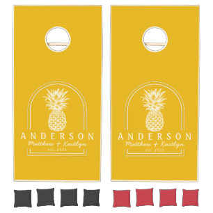 Warm Sunflower Pineapple Wedding Arch & Name Cornhole Set