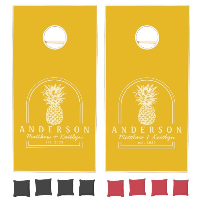 Warm Sunflower Pineapple Wedding Arch & Name Cornhole Set (Set)