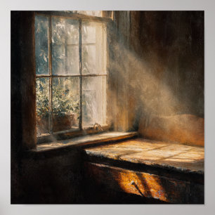 Warm Sunlight in Heirloom Kitchen Window Poster