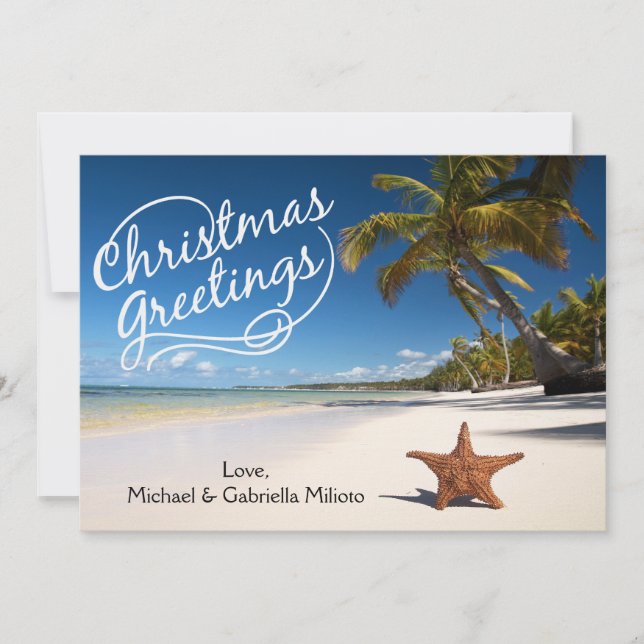 Warm Sunny Beach With Starfish Christmas Card (Front)