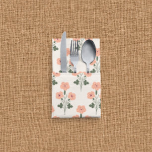 Warm Sunset Coral Pink Botanical Floral Cloth Napkin