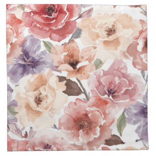 Warm Sunset Peony Watercolor Rose Floral Cloth Napkin