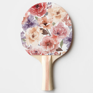 Warm Sunset Peony Watercolor Rose Floral Ping Pong Paddle