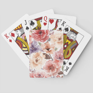 Warm Sunset Peony Watercolor Rose Floral Poker Cards