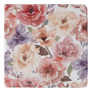 Warm Sunset Peony Watercolor Rose Floral Trivet