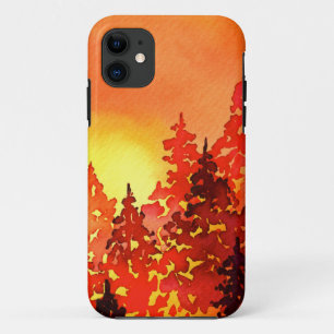 Warm Sunset Watercolor Trees iPhone 11 Case