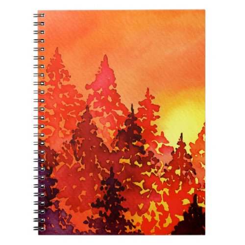 Warm Sunset Watercolor Trees Notebook