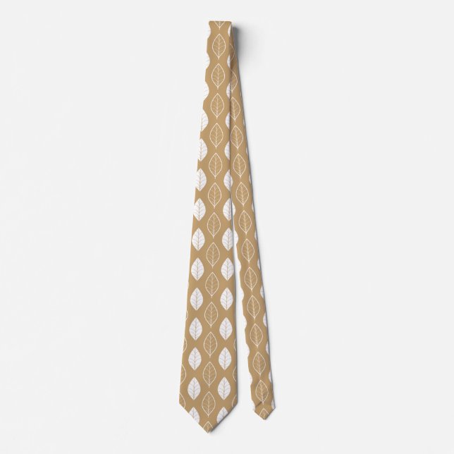 Warm Tan Botanical Pattern Mens Necktie  (Front)
