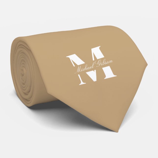 Warm Tan | Custom Monogram Wedding Groomsmen  Neck Tie (Rolled)