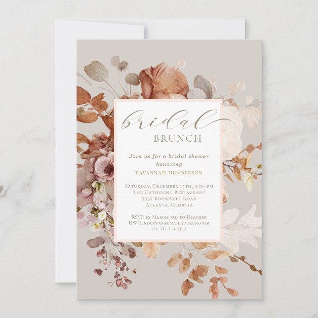 Warm Taupe Floral Bridal Brunch Shower Invitation (Front)