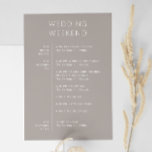 Warm Taupe Gray Weekend Timeline | Wedding Welcome Invitation<br><div class="desc">Welcome your guests with this elegant wedding weekend timeline itinerary card in warm taupe gray, also known as warm taupe grey. The soft, neutral tone pairs beautifully with minimalist typography, creating a refined and versatile look for any season. Perfect for modern, rustic, or classic weddings. This timeline card keeps your...</div>