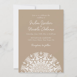 Warm Taupe Greige Abstract Mandala Wedding Invitation