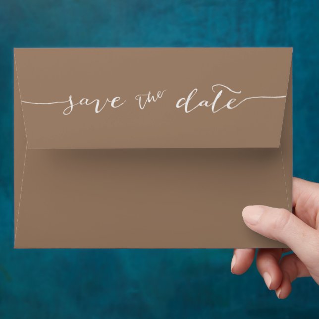 Warm Taupe Minimalist Save the Date Envelope (Hand)