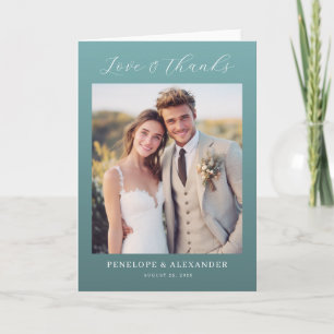 Warm Teal Contemporary Photo Letterpress Thank You Card