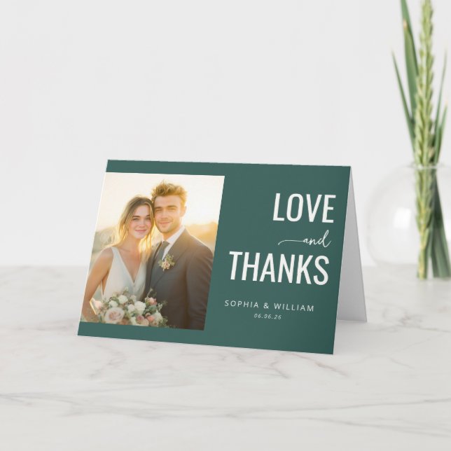 Warm Teal Love Thanks Letterpress Thank You Card (Front)