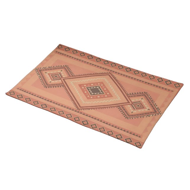 Warm Teracotta Moroccan Tribal Surface Pattern Cloth Placemat (On Table)