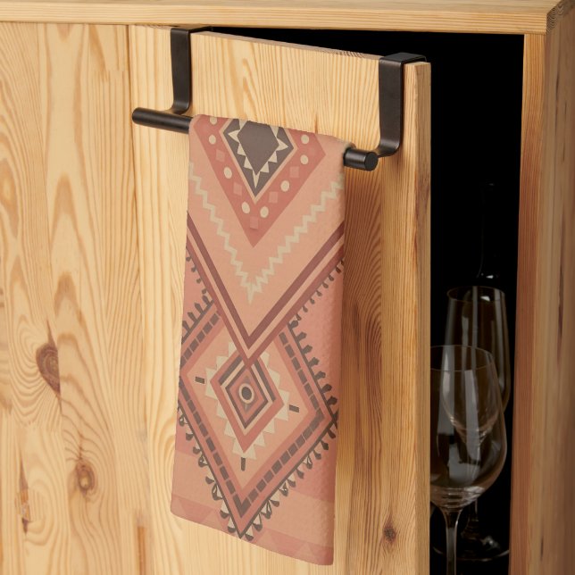 Warm Teracotta Moroccan Tribal Surface Pattern Kitchen Towel (Thirds Fold)