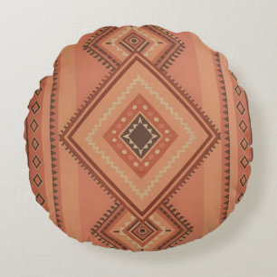 Warm Teracotta Moroccan Tribal Surface Pattern Round Pillow
