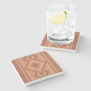 Warm Teracotta Moroccan Tribal Surface Pattern Stone Coaster