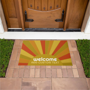 Warm terra cotta sunrise with custom text doormat