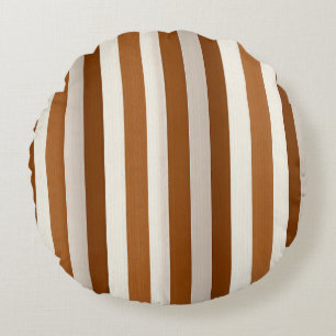 Warm Terracotta and Cream Vertical Stripe Round Pillow