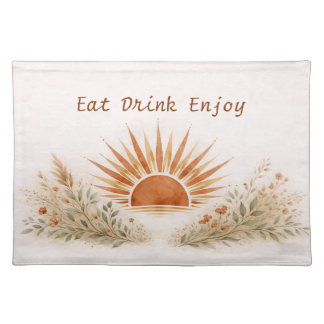 Warm Terracotta Boho Sunburst Botanical Cloth Placemat