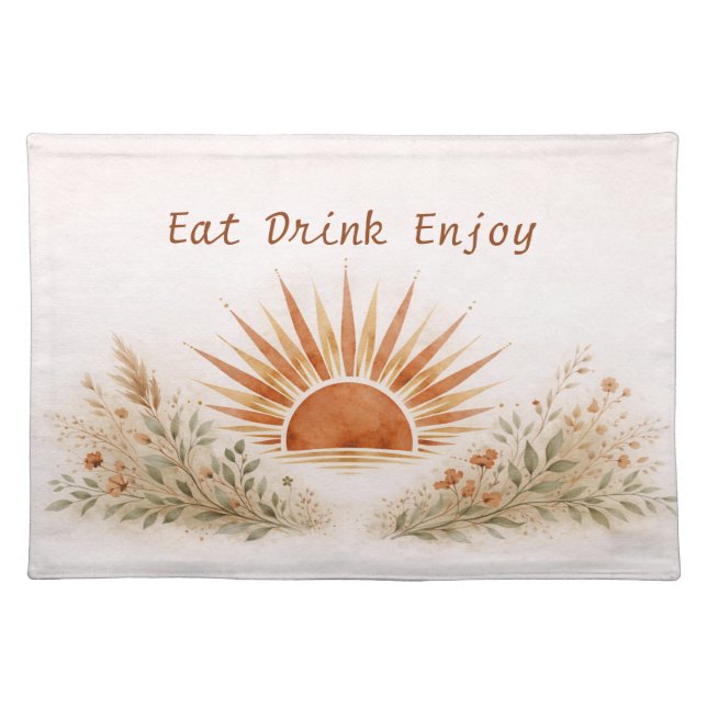 Warm Terracotta Boho Sunburst Botanical Cloth Placemat (Front)