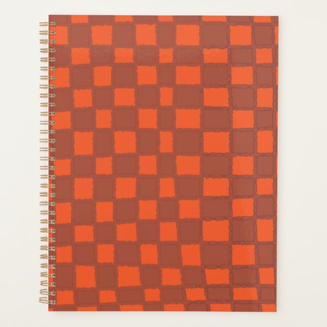 Warm Terracotta Checkered Checkerboard Pattern Planner (Front)