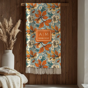 Warm Terracotta Copper Pastel Green Fall Flowers  Fleece Blanket