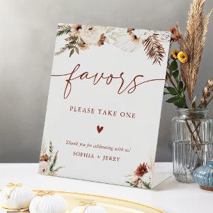 Warm Terracotta Earthy Boho Floral Favors Wedding Pedestal Sign