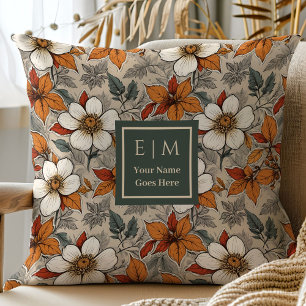 Warm Terracotta Floral Pillow Rustic Autumn Home