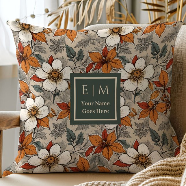 Warm Terracotta Floral Pillow Rustic Autumn Home (Warm Terracotta Floral Pillow Rustic Autumn Home)