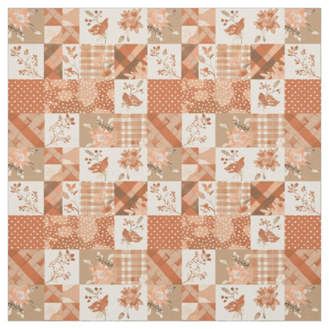 Warm Terracotta Patchwork Fall Autumn Quilt Fabric (Swatch)