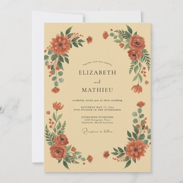 Warm Terracotta Peony Wedding Invitation (Front)