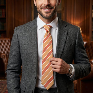 Warm Terracotta & Sand Striped Wedding Neck Tie