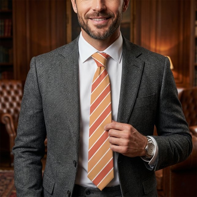Warm Terracotta & Sand Striped Wedding Neck Tie (Warm Terracotta & Sand Striped Wedding Neck Tie
)
