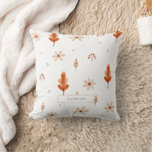 Warm Terracotta Wildflower Botanical Pattern Throw Pillow