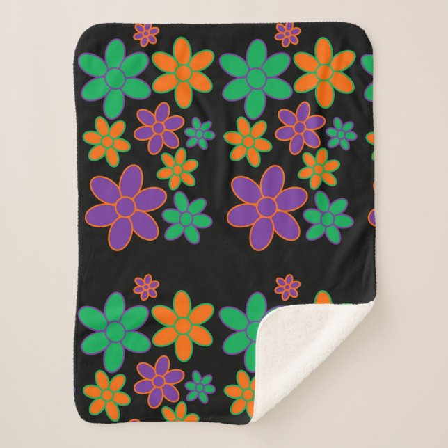 Warm Toasty Blanket with 70s Style Flowers (Front)