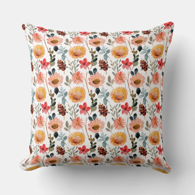 Warm Tone Floral Repeat Pattern Art Throw Pillow (Front)