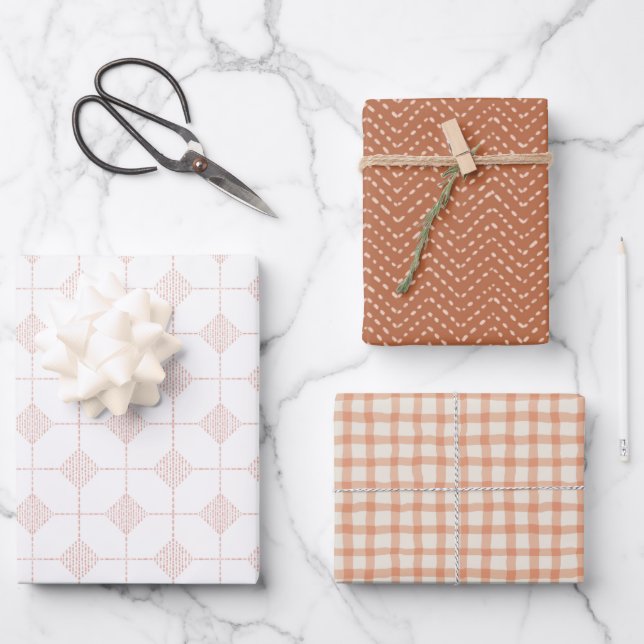 Warm tone geometric marks wrapping paper sheets (Front)