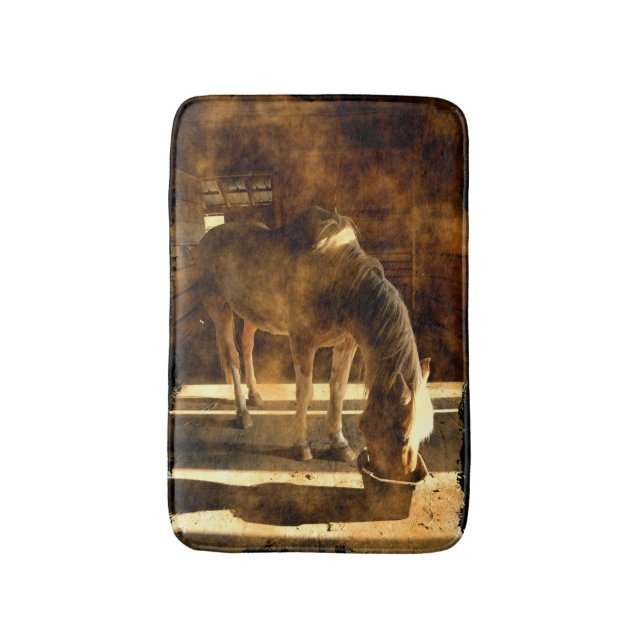 Warm-Toned Barn and Pinto Horse Feeding Bathroom Mat (Front Vertical)