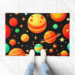 Warm-Toned Cosmic Cartoon Art Doormat