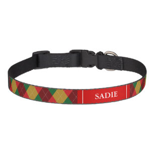 Warm Tones Argyle Pattern With Dog's Name Pet Collar